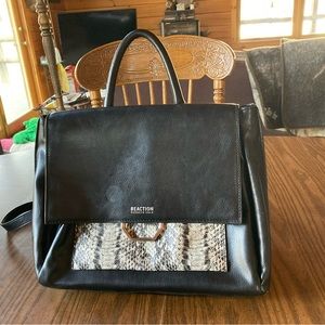 Kenneth Cole, black, gray animal, print reaction, backpack, purse tote